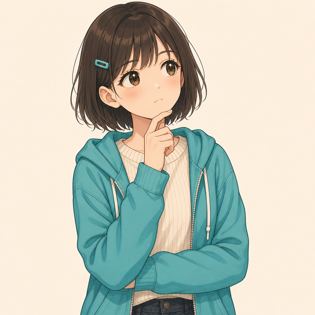 하나 — 턱에 손을 대고 생각하는 모습